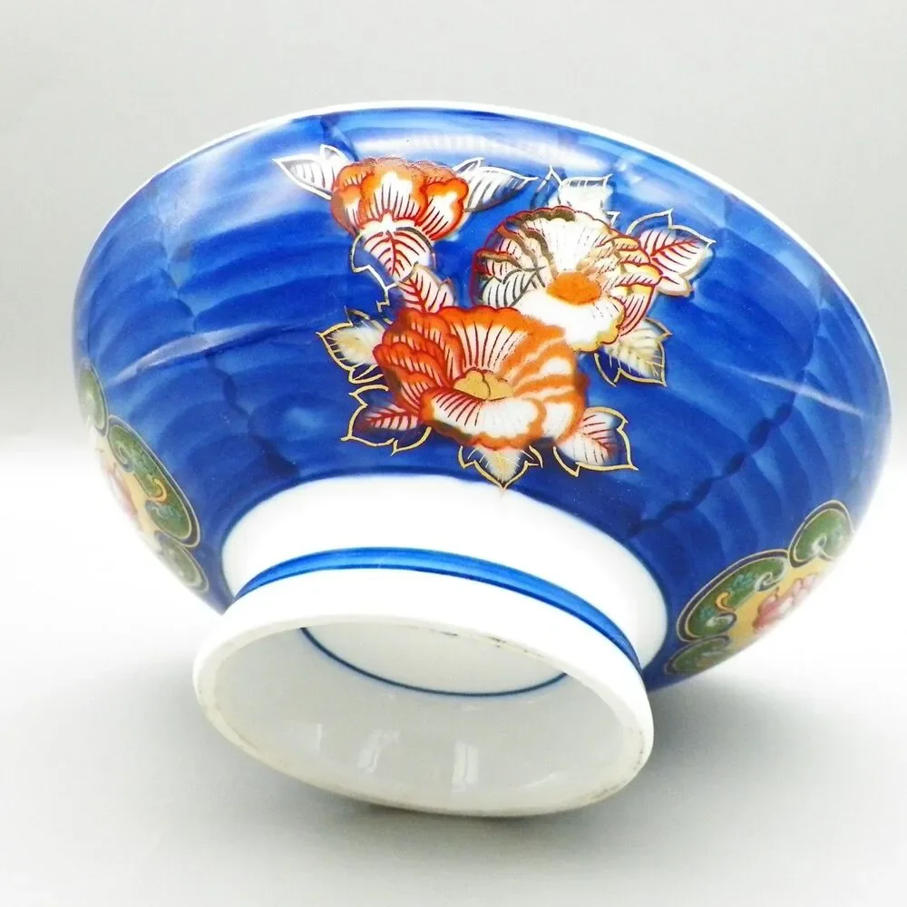 Japanese Arita-ware (Arita-yaki) Porcelain Footed Rice Bowl Cobalt Blue Vintage